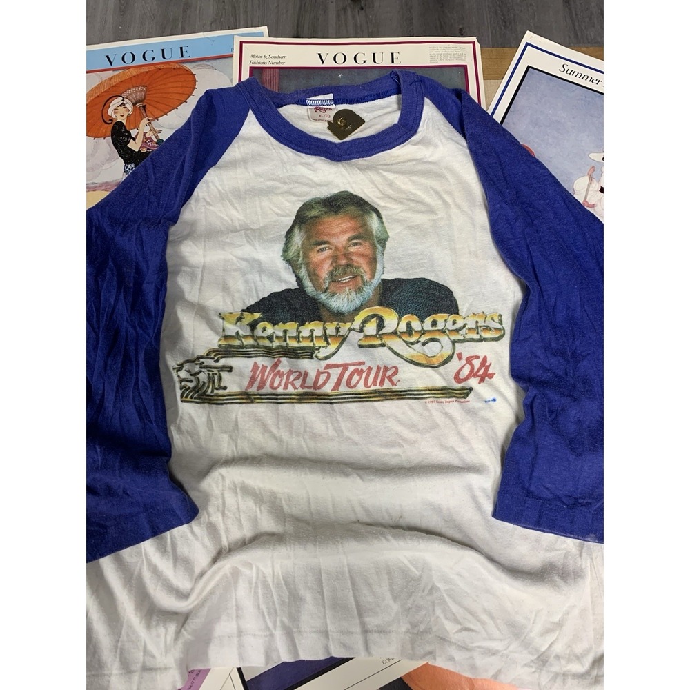 Vintage 1984 Kenny Rogers World Tour Live In Concert Raglan Shirt Size XL